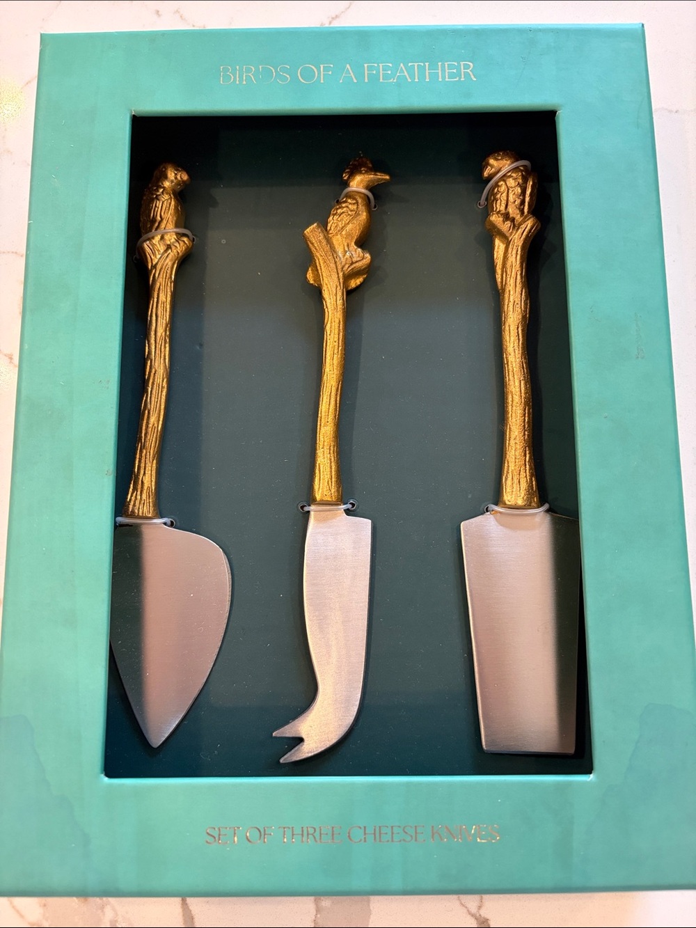 Anthropologie Gold Handle Cheese Knife Set brand new in box